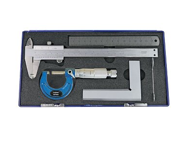 Sada posuvne meradlo + mikrometer + nožový uholník + merítko